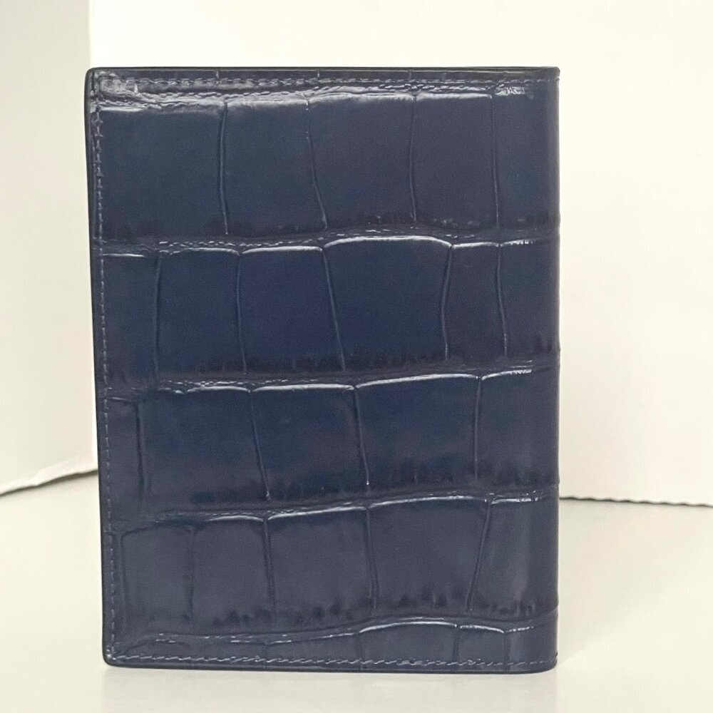 Coach Slim Passport Card Case Navy Blue Croc Leather CW445 - Picture 2 of 7